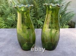 Paire De Grands Vases Verre Emaille Legras Iris Art Nouveau