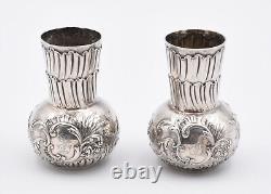Paire De Petits Vases Balustres En Argent Massif Decor Art Nouveau