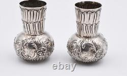Paire De Petits Vases Balustres En Argent Massif Decor Art Nouveau