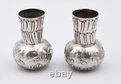 Paire De Petits Vases Balustres En Argent Massif Decor Art Nouveau