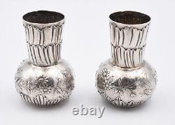 Paire De Petits Vases Balustres En Argent Massif Decor Art Nouveau