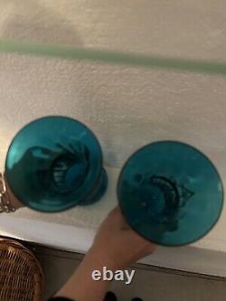 Paire De VASES ART NOUVEAU Bleu Turquoise Dorure 27 Centimètres Hauteur