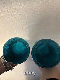 Paire De VASES ART NOUVEAU Bleu Turquoise Dorure 27 Centimètres Hauteur