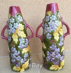Paire De Vase Barbotine Art Nouveau Epoque 1900