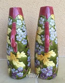 Paire De Vase Barbotine Art Nouveau Epoque 1900
