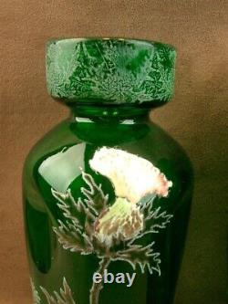 Paire De Vases A Bulbes En Verre Emaille Art Nouveau Decor Floral Legras