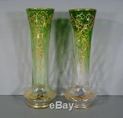 Paire De Vases Anciens En Verre Émaillé Style Art Nouveau Montjoye Legras