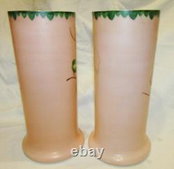 Paire De Vases Anciens Roses Emailles Opaline Art-nouveau 1900