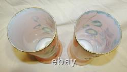 Paire De Vases Anciens Roses Emailles Opaline Art-nouveau 1900