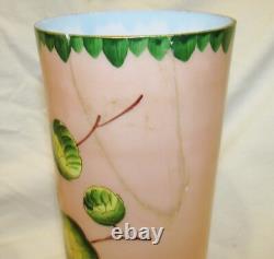 Paire De Vases Anciens Roses Emailles Opaline Art-nouveau 1900