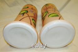 Paire De Vases Anciens Roses Emailles Opaline Art-nouveau 1900