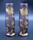 Paire De Vases Art Nouveau En Verre Teinte A Decor De Fleurs Dorees