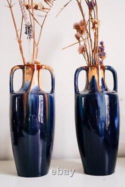 Paire De Vases Art Nouveau Méténier En Céramique émaillée, Début Du 20e Siècle