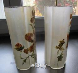 Paire De Vases Décor émaillé LEGRAS Art Nouveau, montjoye/glass/19th 22 Cm