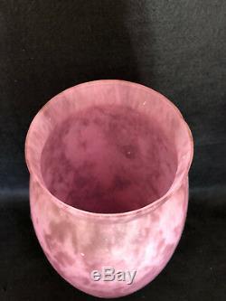 Paire De Vases En Pate De Verre Mauve Mouchete Art Nouveau C1304