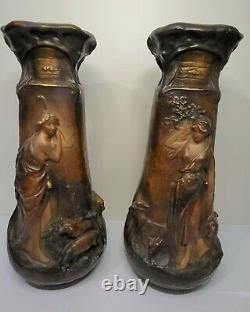 Paire De Vases En Plâtre Signé CF CITTI FRERES Paris Années 1900-1920 Ancien