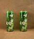 Paire De Vases En Verre Emaille Art Nouveau Decor Floral Legras