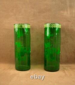Paire De Vases En Verre Emaille Art Nouveau Decor Floral Legras