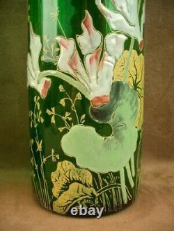 Paire De Vases En Verre Emaille Art Nouveau Decor Floral Legras