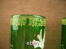 Paire De Vases En Verre Emaille Art Nouveau Decor Floral Legras