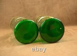 Paire De Vases En Verre Emaille Art Nouveau Decor Floral Legras