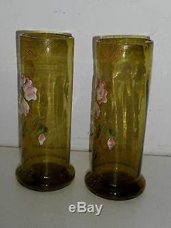 Paire De Vases En Verre Emailles Legras. Art Nouveau