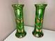 Paire De Vases Montjoye en Verre Teinté Vert Agrémentée De Dorures Art Nouveau