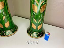 Paire De Vases Montjoye en Verre Teinté Vert Agrémentée De Dorures Art Nouveau