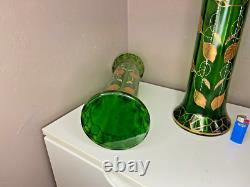 Paire De Vases Montjoye en Verre Teinté Vert Agrémentée De Dorures Art Nouveau