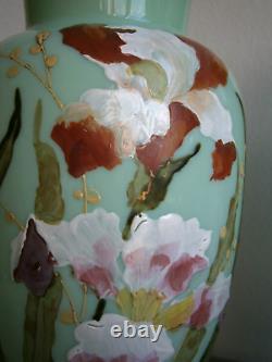 Paire Vases Art Nouveau Opaline émaillé 1900 décor Iris Floral Ancien