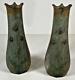 Paire Vases Art Nouveau Régule Patiné Bronze Signés Lesueur Décor Floral