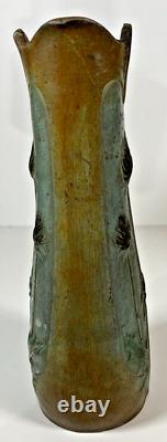 Paire Vases Art Nouveau Régule Patiné Bronze Signés Lesueur Décor Floral