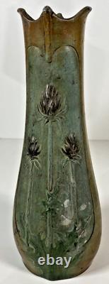 Paire Vases Art Nouveau Régule Patiné Bronze Signés Lesueur Décor Floral