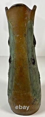 Paire Vases Art Nouveau Régule Patiné Bronze Signés Lesueur Décor Floral
