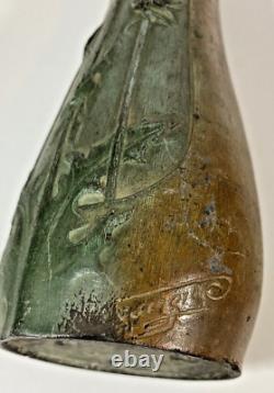 Paire Vases Art Nouveau Régule Patiné Bronze Signés Lesueur Décor Floral