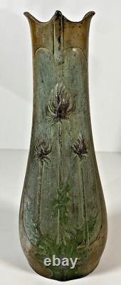 Paire Vases Art Nouveau Régule Patiné Bronze Signés Lesueur Décor Floral