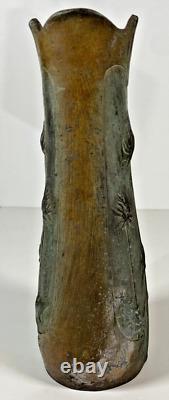 Paire Vases Art Nouveau Régule Patiné Bronze Signés Lesueur Décor Floral