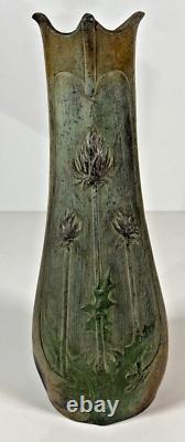 Paire Vases Art Nouveau Régule Patiné Bronze Signés Lesueur Décor Floral
