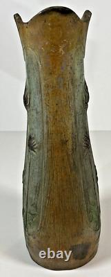 Paire Vases Art Nouveau Régule Patiné Bronze Signés Lesueur Décor Floral