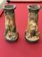 Paire Vases Plâtre Peint Signé CF Paris Art Nouveau Ancien H. 43 Cm Bergère