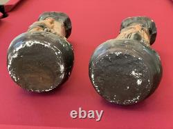 Paire Vases Plâtre Peint Signé CF Paris Art Nouveau Ancien H. 43 Cm Bergère