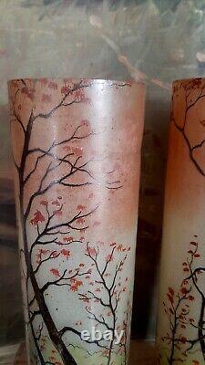 Paire Vases Rouleaux décor automnal probable LEGRAS Vosges Art Nouveau