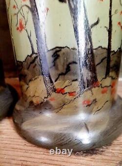 Paire Vases Rouleaux décor automnal probable LEGRAS Vosges Art Nouveau