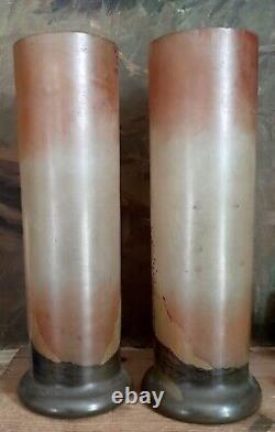 Paire Vases Rouleaux décor automnal probable LEGRAS Vosges Art Nouveau