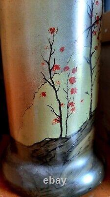 Paire Vases Rouleaux décor automnal probable LEGRAS Vosges Art Nouveau