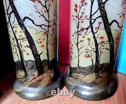Paire Vases Rouleaux décor automnal probable LEGRAS Vosges Art Nouveau