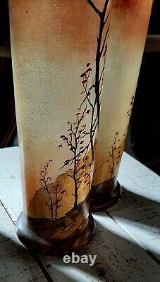Paire Vases Rouleaux décor automnal probable LEGRAS Vosges Art Nouveau