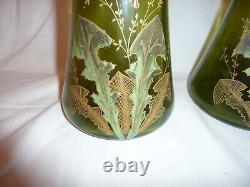 Paire Vases Verre Émaillé Décor Papillons Art Nouveau Enamel Glass Legras