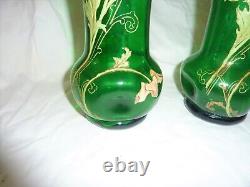 Paire Vases Verre Soufflé Décor Émaillé Art Nouveau Legras Enamelled Glass
