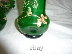 Paire Vases Verre Soufflé Décor Émaillé Art Nouveau Legras Enamelled Glass